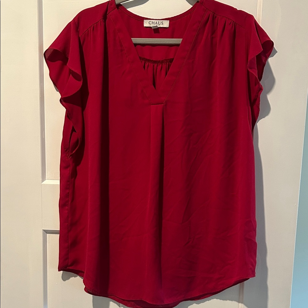 Chaus Women's Vibrant Red Flutter Sleeve Blouse